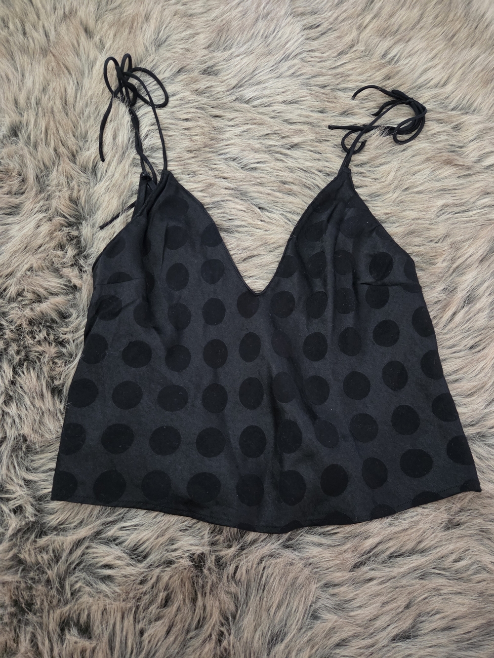 Victoria's Secret Black Polka Dot V-Neck Tie-Shoulder Cami